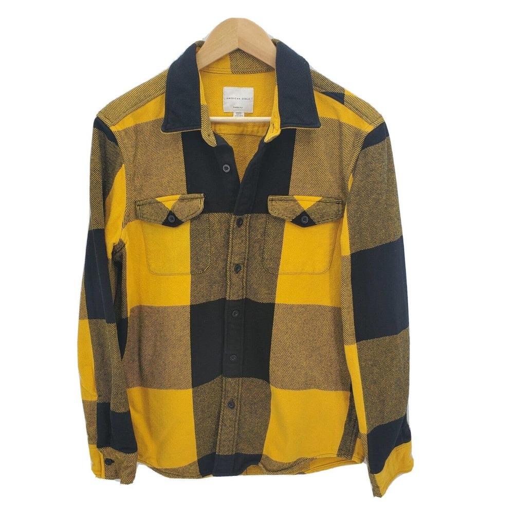 American Eagle Button Front Shirt Buffalo Print Thick Flannel Shacket Medium